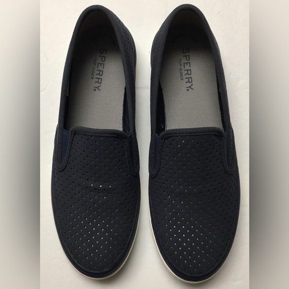 Sperry Seaside Perforated Varsity Slider Memory Foam Slip On Sneakers 7.5 Blue - Picture 2 of 13